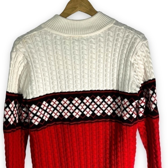 4 for $20 SALE! Liz Claiborne LizGolf Quarter Zip Cable Knit Sweater Red/Cream S - Picture 11 of 12